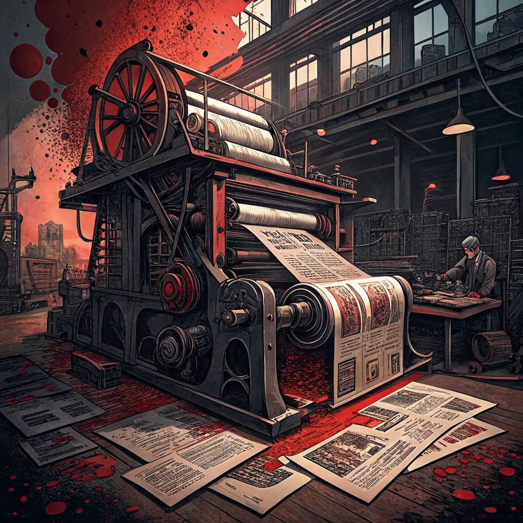 Vintage printing press in operation